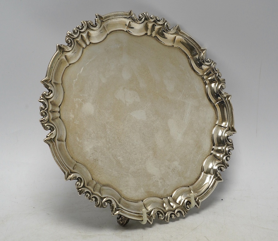 A George V silver waiter, William Hutton & Sons Ltd, Sheffield, 1915, 21cm, 10.7oz. Condition - fair to good